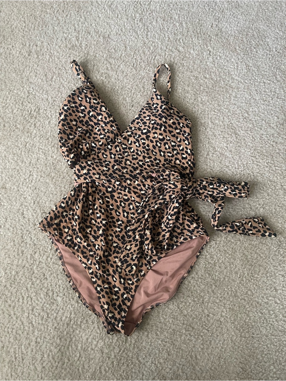 Aerie Leopard Print One-Piece Swimsuit with Waist Tie size Large - Picture 2 of 6